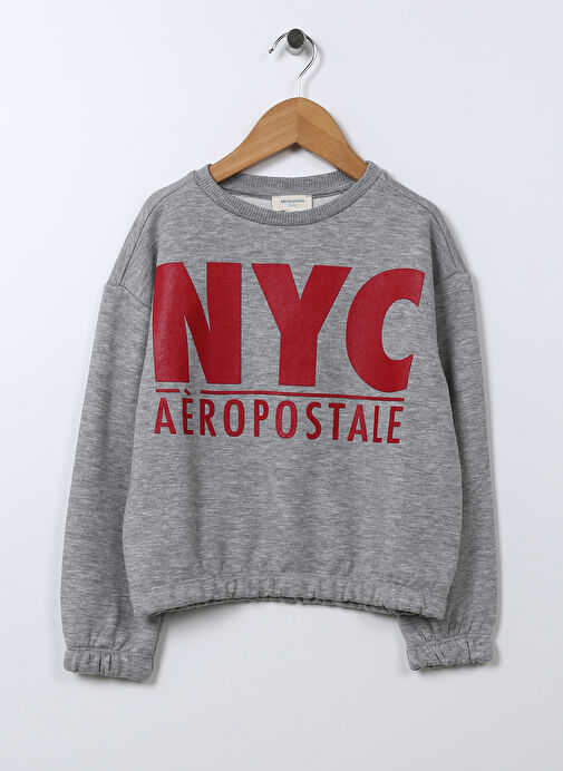 Aeropostale Baskılı Kız Çocuk Gri Melanj Sweatshırt 22WAG02