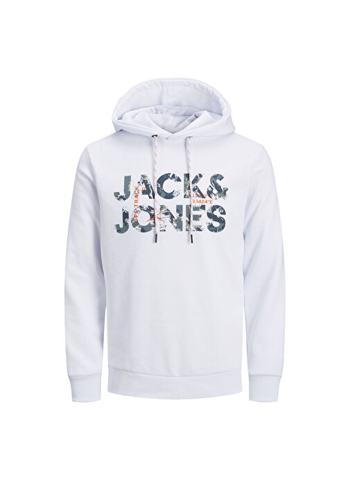 Jack & Jones Kapüşon Yaka Beyaz Erkek Sweatshırt 12216242_JCOTECH LOGO SWEAT HOOD