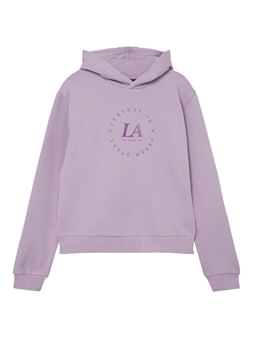 Lmtd Pembe Kız Çocuk Kapüşonlu Uzun Kollu Baskılı Sweatshirt NLFNITIES LS SHORT SWEAT W HOOD