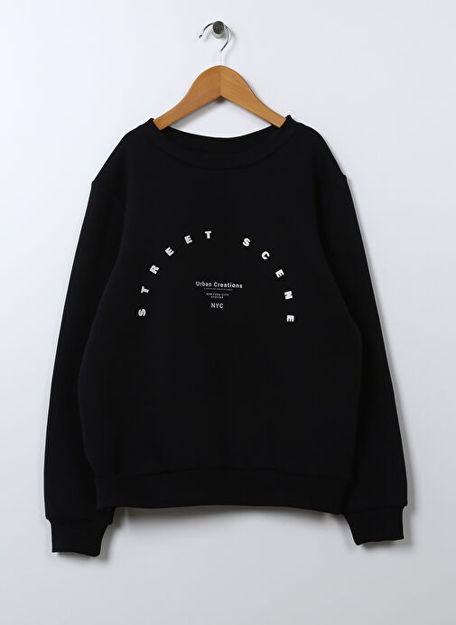 Lmtd Siyah Erkek Çocuk O Yaka Uzun Kollu Baskılı Sweatshirt NLMREETAL LS O-NECK BRU SWEAT