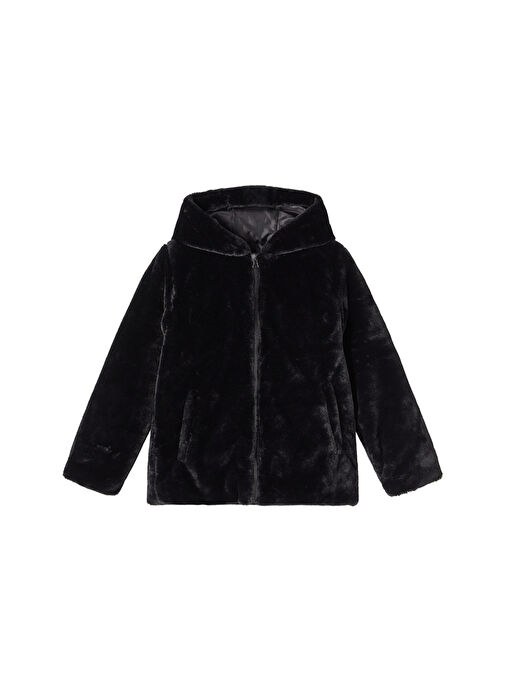 Name İt Siyah Kız Bebek Fermuarlı Uzun Kollu Düz Yelek NMFMARRY FAUX FUR JACKET PB