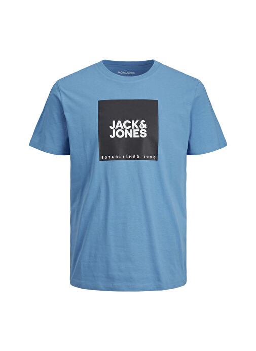 Jack & Jones Mavi Erkek Çocuk Bisiklet Yaka Kısa Kollu Baskılı T-Shirt JJLOCK TEE SS CREW NECK JNR