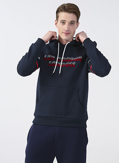 Lee Cooper Lacivert Erkek Kapüşon Yaka Regular Fit Baskılı Sweatshirt 231 LCM 241047 ATHEL