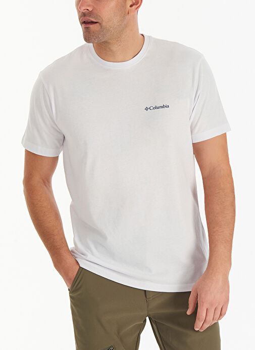 Columbia CS0282 CSC M BASIC SM LOGO BRUSHED Beyaz Erkek O Yaka Normal Kalıp T-Shirt