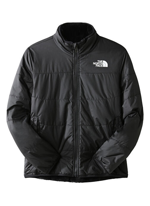 The North Face Siyah Erkek Çocuk Fermuarlı Düz Çift Taraflı Mont NF0A7UMRJK31 G REVERSIBLE MOSSBUD J