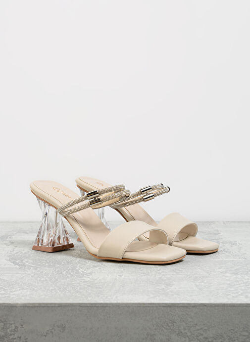 F By Fabrika Bej Kadın Topuklu Sandalet HEAL - Görsel 3