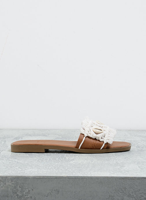 Fabrika Beyaz-Kahverengi Kadın Terlik DONISE - Görsel 2