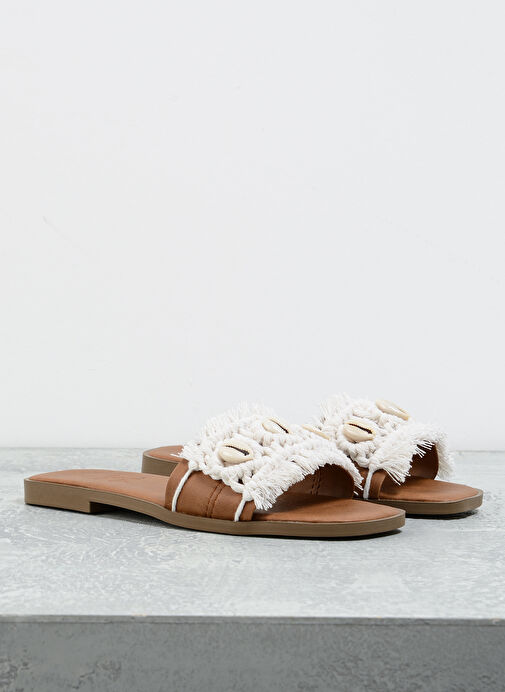 Fabrika Beyaz-Kahverengi Kadın Terlik DONISE - Görsel 3