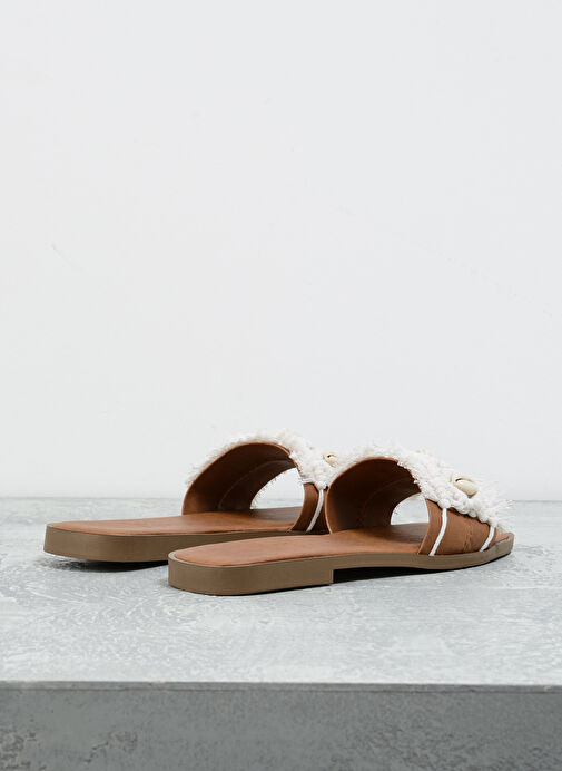 Fabrika Beyaz-Kahverengi Kadın Terlik DONISE - Görsel 4