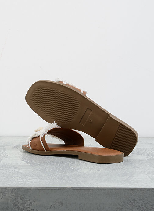 Fabrika Beyaz-Kahverengi Kadın Terlik DONISE - Görsel 5