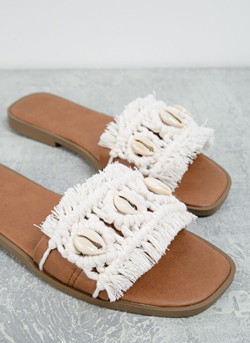 Fabrika Beyaz-Kahverengi Kadın Terlik DONISE - Görsel 6