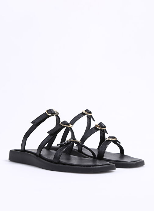 Fabrika Siyah Kadın Deri Sandalet TAIRE - Görsel 3