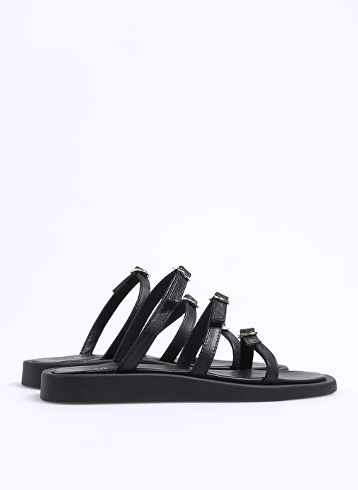 Fabrika Siyah Kadın Deri Sandalet TAIRE - Görsel 4
