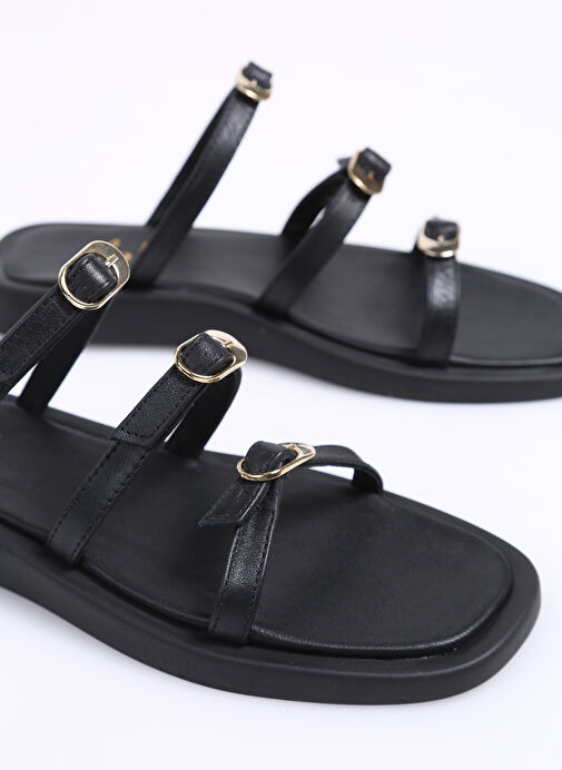 Fabrika Siyah Kadın Deri Sandalet TAIRE - Görsel 6