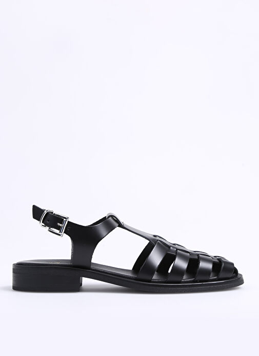 Fabrika Siyah Kadın Deri Sandalet TIRESIR - Görsel 2