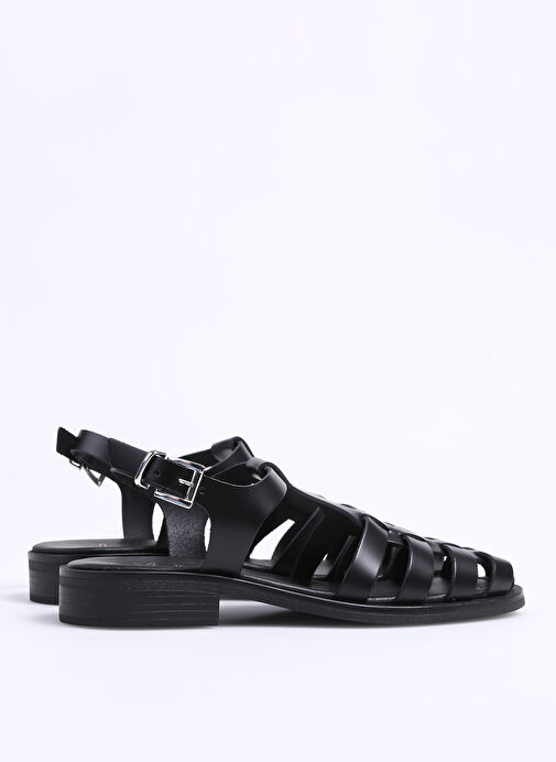 Fabrika Siyah Kadın Deri Sandalet TIRESIR - Görsel 4