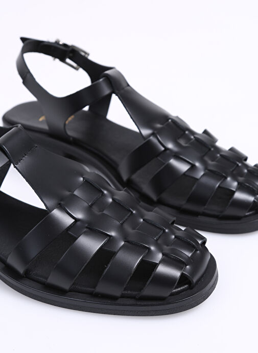 Fabrika Siyah Kadın Deri Sandalet TIRESIR - Görsel 6