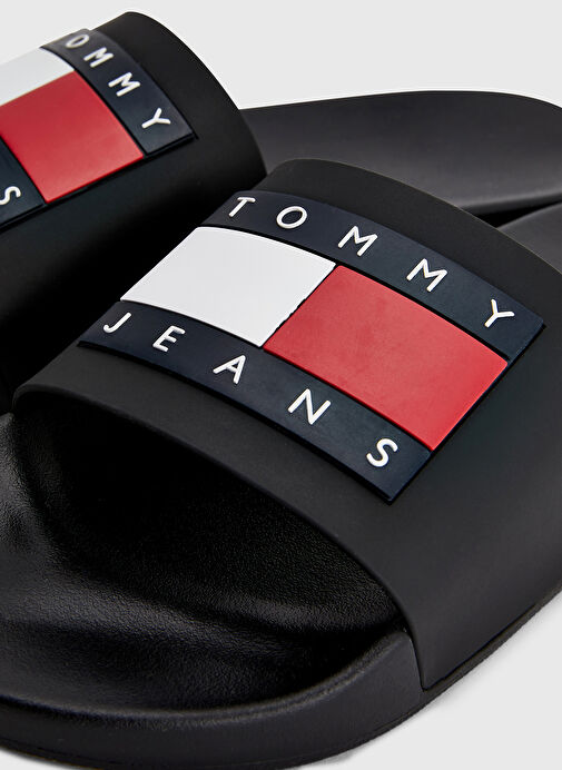 Tommy Hilfiger Siyah-Beyaz-Kırmızı Erkek Plaj Terliği TOMMY JEANS POOL SLIDE ESS - Görsel 3