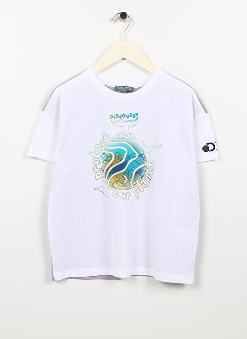 Discovery Expedition Baskılı Beyaz - Lila Kız Çocuk T-Shirt COME GIRL