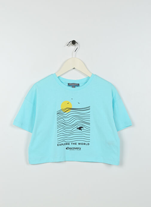 Discovery Expedition Mint Kız Çocuk Bisiklet Yaka Düşük Omuzlu Baskılı T-Shirt OCEAN GIRL