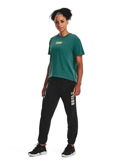 Under Armour Yuvarlak Yaka Düz Yeşil Kadın T-Shirt 1376917-722 UA PJT ROCK GLOBE SS