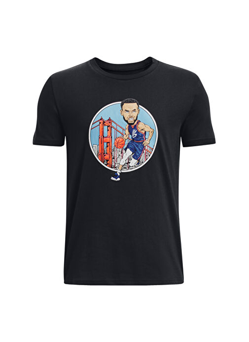 Under Armour Siyah Erkek Çocuk Bisiklet Yaka Kısa Kollu Bol Kesim Düz T-Shirt 1376680-001 UA CURRY ANIMATED SS