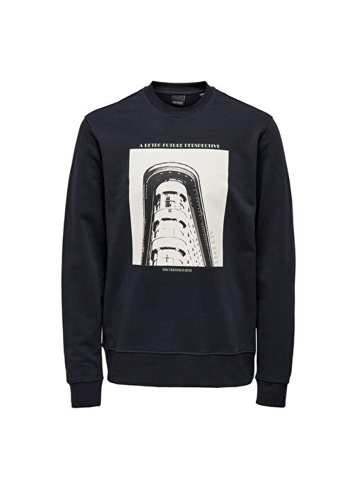 Only & Sons Lacivert Erkek O Rahat Kalıp Baskılı Sweatshirt 22024792_ONSFRANKIE REG ACENT PHOTO