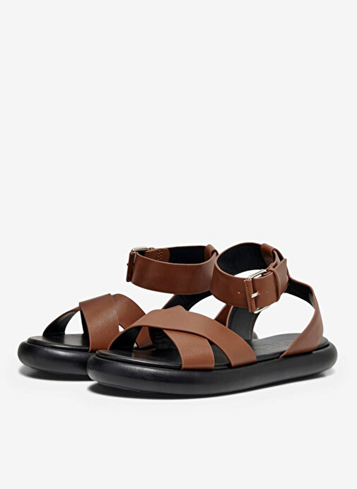 Only Kahverengi Kadın Deri Sandalet 15288148 - Görsel 3