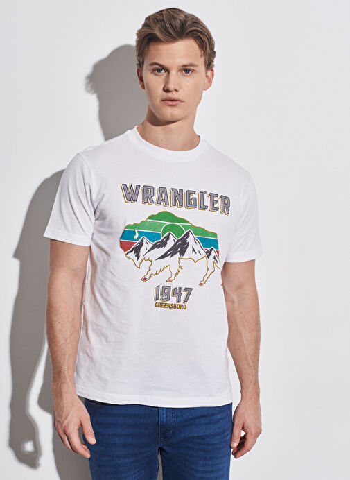 Wrangler Bisiklet Yaka Kırık Beyaz Erkek T-Shirt W231254102_Bisiklet Yaka T-shirt