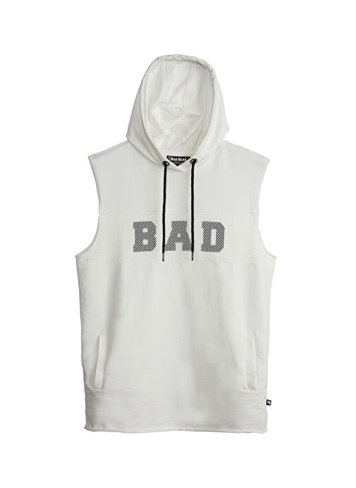 Bad Bear Beyaz Erkek Sweatshırt 21.01.33.001_BAD NET SLEEVELESS HOO