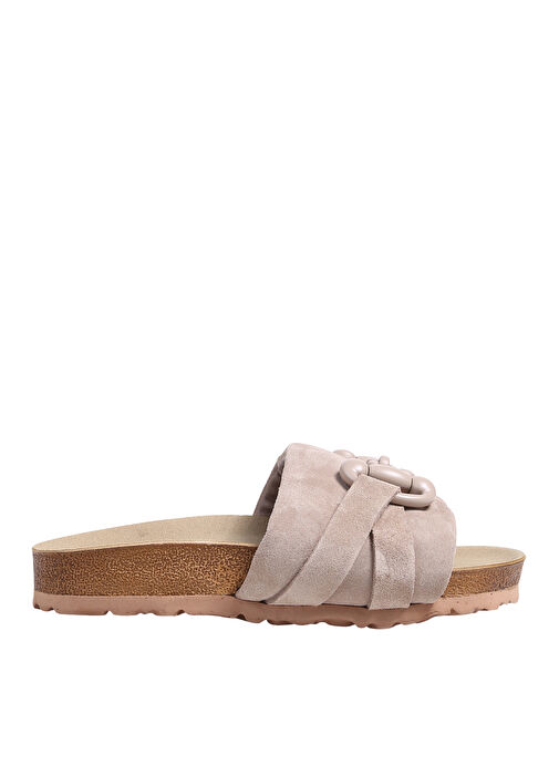 Manijero Bej Kadın Deri Terlik VALERİA - Görsel 2