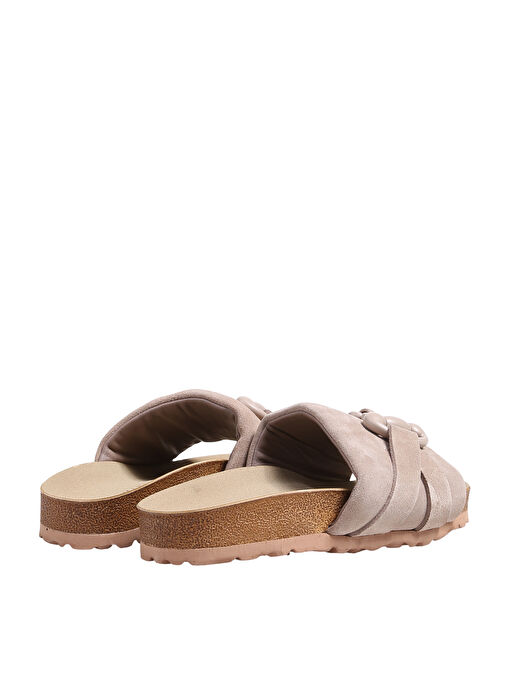 Manijero Bej Kadın Deri Terlik VALERİA - Görsel 4