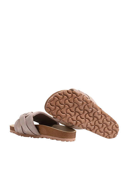 Manijero Bej Kadın Deri Terlik VALERİA - Görsel 5