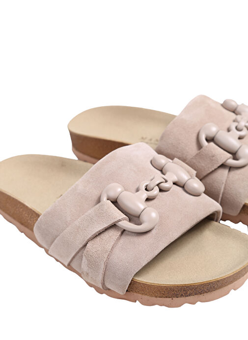 Manijero Bej Kadın Deri Terlik VALERİA - Görsel 6