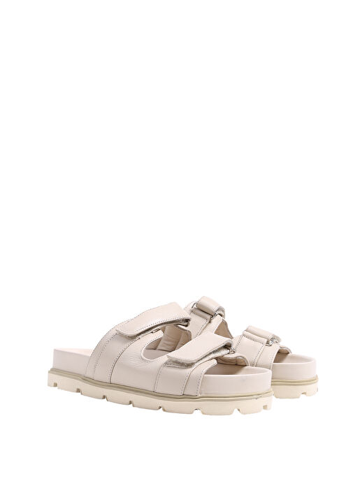 Manijero Bej Kadın Deri Terlik ISABELLA - Görsel 3