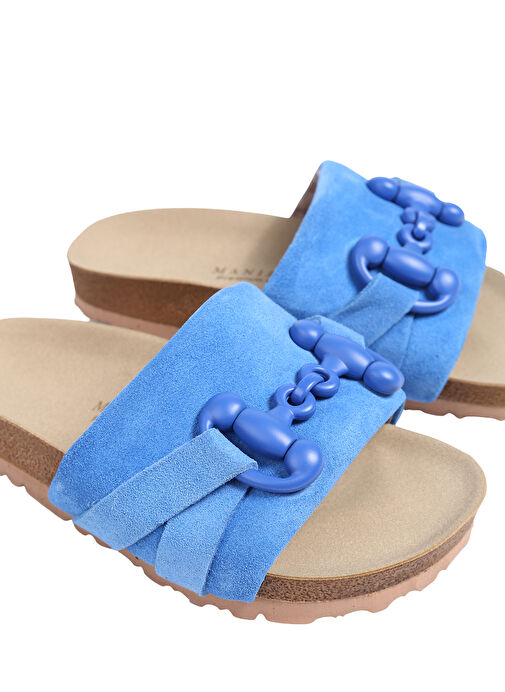 Manijero Mavi Kadın Deri Terlik VALERİA - Görsel 6