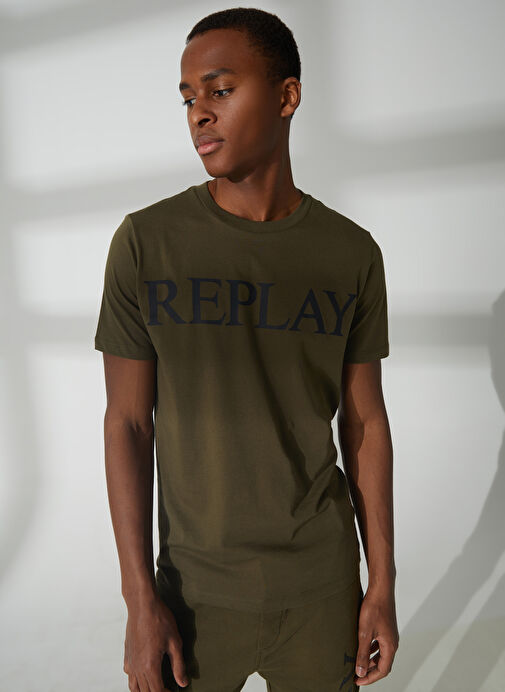 Replay Bisiklet Yaka Düz Yeşil Erkek T-Shirt M647500022980P T-Shirts REGULAR PUR