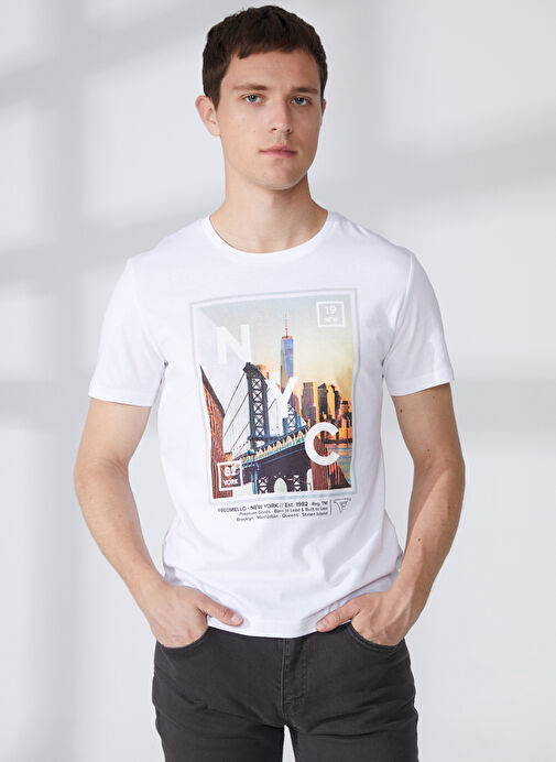 Fred Mello Bisiklet Yaka Beyaz Erkek T-Shirt FM23S37TGWHITE