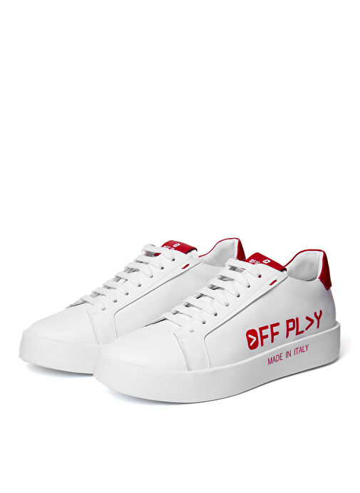 Off Play Beyaz-Kırmızı Erkek Deri Sneaker X-BOLOGNA 1-LH 02-73 - Görsel 2