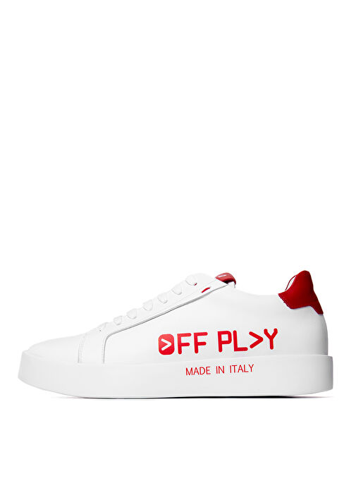 Off Play Beyaz-Kırmızı Erkek Deri Sneaker X-BOLOGNA 1-LH 02-73 - Görsel 3