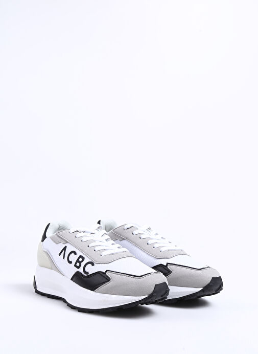 Acbc Beyaz-Siyah Erkek Deri - Kumaş Sneaker SHACBRUN - Görsel 3