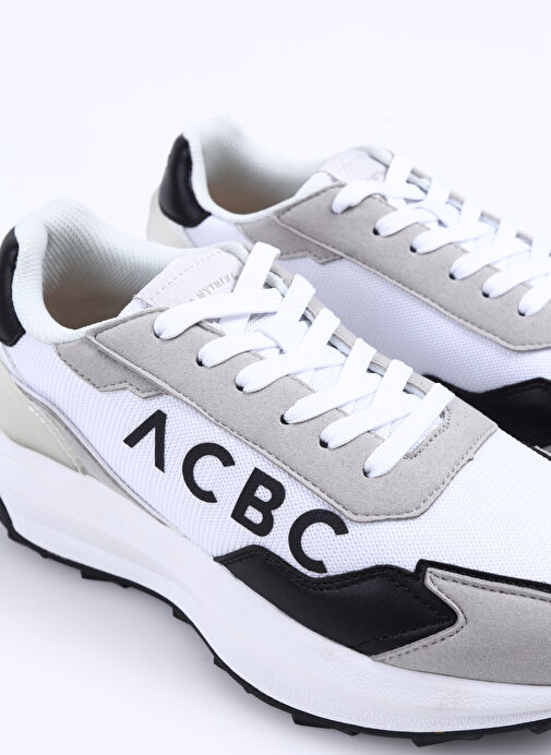 Acbc Beyaz-Siyah Erkek Deri - Kumaş Sneaker SHACBRUN - Görsel 6