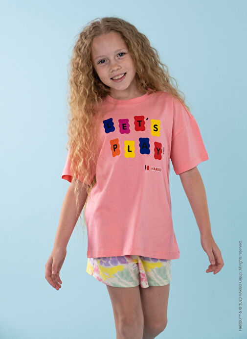 Haribo Baskılı Pembe Kız Çocuk T-Shirt HRBTXT104 Boyner