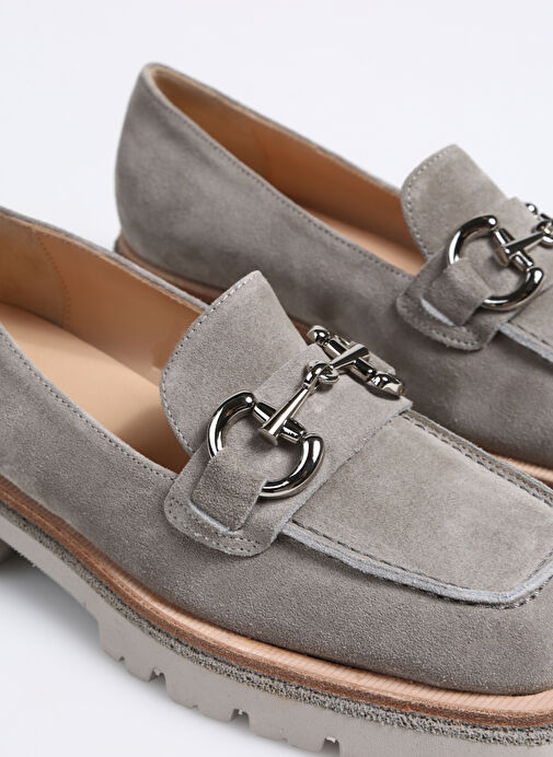 Laura Bellariva Gri Kadın Süet Loafer 8710 - Görsel 6