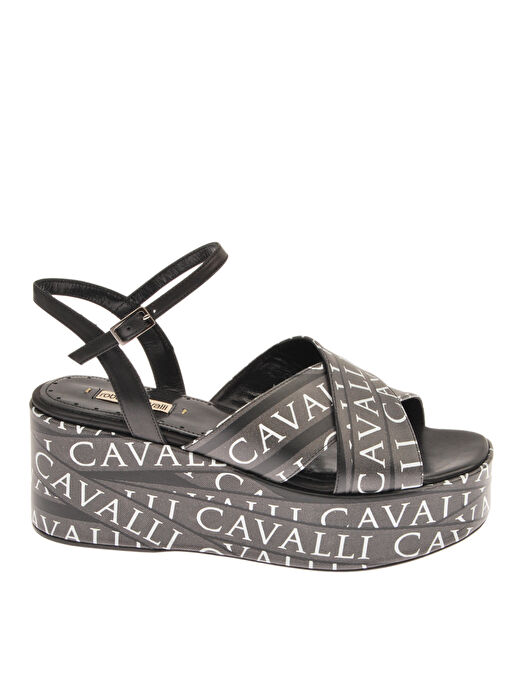 Roberto Cavalli Siyah-Beyaz Kadın Deri Topuklu Sandalet 18613 - Görsel 2