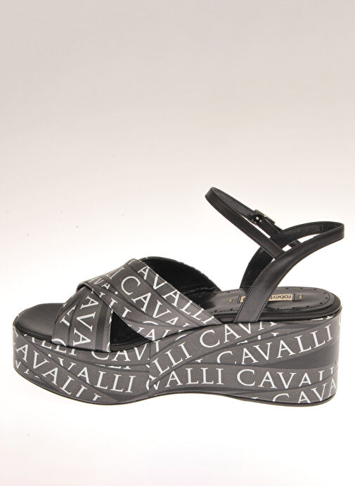 Roberto Cavalli Siyah-Beyaz Kadın Deri Topuklu Sandalet 18613 - Görsel 4