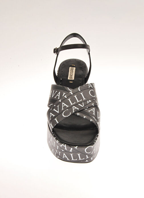 Roberto Cavalli Siyah-Beyaz Kadın Deri Topuklu Sandalet 18613 - Görsel 5