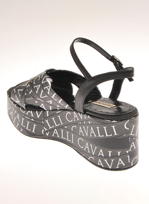 Roberto Cavalli Siyah-Beyaz Kadın Deri Topuklu Sandalet 18613 - Görsel 6