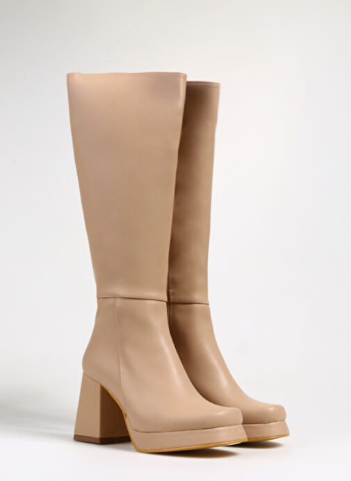 Fabrika Bej Kadın Topuklu Çizme PARMA - Görsel 3