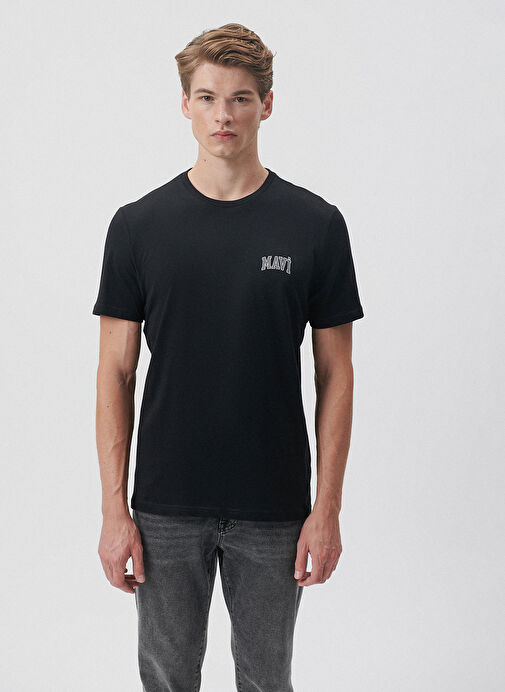 Mavi Bisiklet Yaka Düz Siyah Erkek T-Shirt M0611714-900_Mavİ Logo